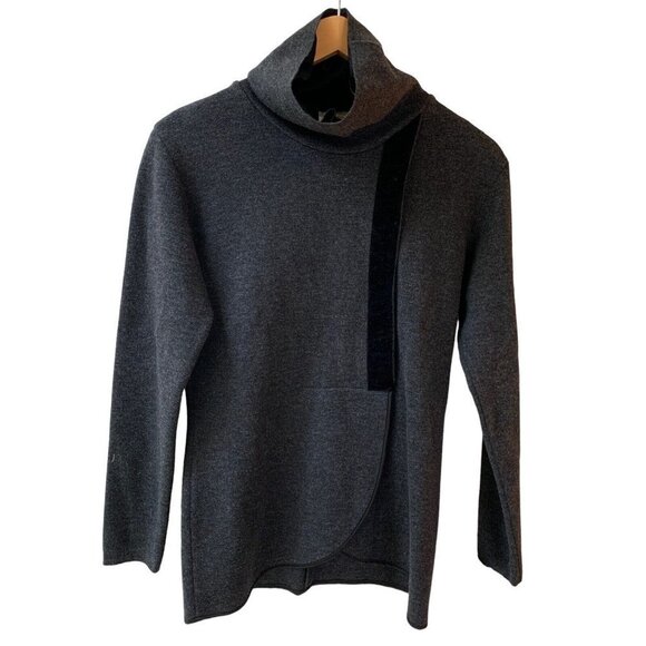 Studio 0001 by Ferre Dark Gray 100% Wool Turtleneck Velvet Trim Sweater 10 - Picture 1 of 12